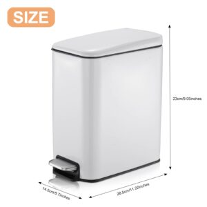 GONICVIN Bathroom Bin, 1.3 Gallon Stainless Steel Pedal Bin Waste Bin with Lids, Slow Drop Closing Slim Rubbish Bin Pedal Waste Basket for Bathroom, Kitchen, and Office (White)