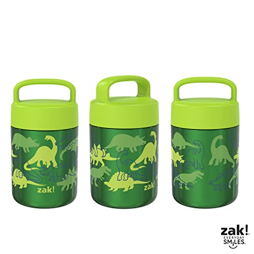 Zak Designs Kids' Vacuum Insulated Stainless Steel Food Jar with Carry Handle, Thermal Container for Travel Meals and Lunch On The Go, 12 oz, Dino Camo