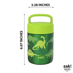 Zak Designs Kids' Vacuum Insulated Stainless Steel Food Jar with Carry Handle, Thermal Container for Travel Meals and Lunch On The Go, 12 oz, Dino Camo