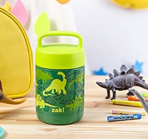 Zak Designs Kids' Vacuum Insulated Stainless Steel Food Jar with Carry Handle, Thermal Container for Travel Meals and Lunch On The Go, 12 oz, Dino Camo