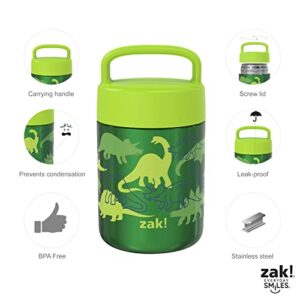 Zak Designs Kids' Vacuum Insulated Stainless Steel Food Jar with Carry Handle, Thermal Container for Travel Meals and Lunch On The Go, 12 oz, Dino Camo