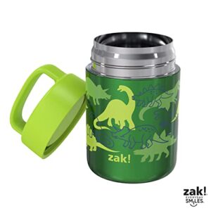 Zak Designs Kids' Vacuum Insulated Stainless Steel Food Jar with Carry Handle, Thermal Container for Travel Meals and Lunch On The Go, 12 oz, Dino Camo