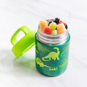 Zak Designs Kids' Vacuum Insulated Stainless Steel Food Jar with Carry Handle, Thermal Container for Travel Meals and Lunch On The Go, 12 oz, Dino Camo