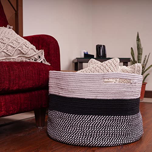 HOMEMONDE Cotton Rope Basket with Handle 14x22 Inches Modern Decorative Large Storage for Baby Clothes, Blanket, Soft Woven Storage Baskets