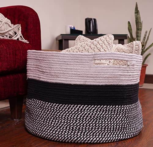 HOMEMONDE Cotton Rope Basket with Handle 14x22 Inches Modern Decorative Large Storage for Baby Clothes, Blanket, Soft Woven Storage Baskets