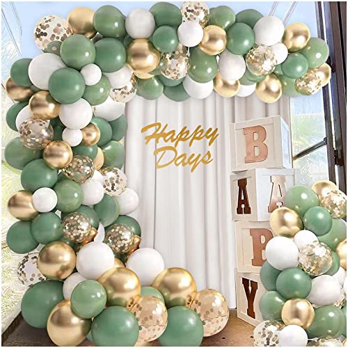 132PCS Sage Olive Green Gold White Safari Jungle Wild One Boho Balloons Balloon Garland Arch Kit Baby Shower Birthday We Can Bearly Wait Party Decorations Supplies for Boy