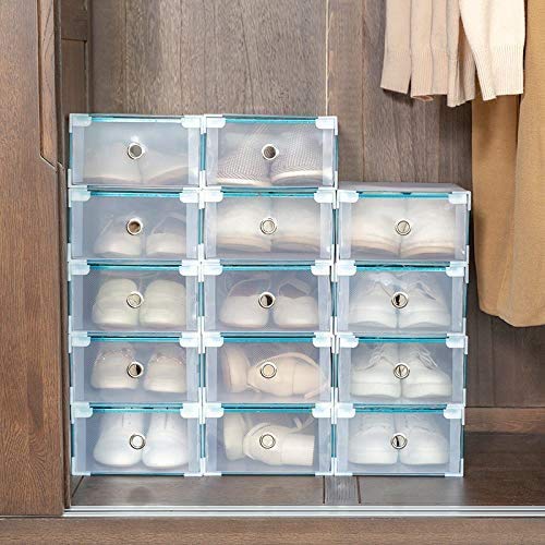 Senhill 12 Pack Shoe Storage Stackable Shoe Box Foldable Clear Plastic Shoes Holder Cabinet Transparent DIY Shoes Organizer Drawer Type Shoe Case Container