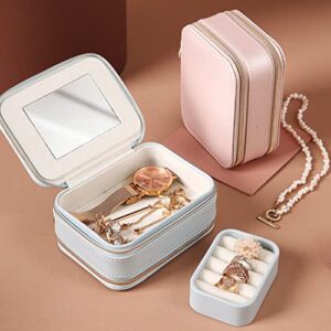 GASVAHA Small Jewelry Box Travel Jewelry Organizer: Travel Jewelry Case Jewelry Box Organizer for Women Girls, Cute Leather Jewelry Display Box Jewelry Bag for Rings Necklace Light Blue