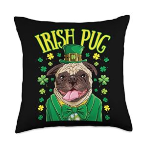 st. patrick's day lucky co irish pug st patricks day boys men leprechaun dog shamrock throw pillow, 18x18, multicolor