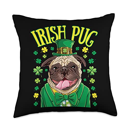 St. Patrick's Day Lucky Co Irish Pug St Patricks Day Boys Men Leprechaun Dog Shamrock Throw Pillow, 18x18, Multicolor