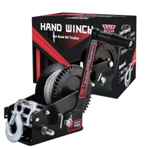tyt 3500lb boat trailer cable winch with 32ft steel rope, hardened steel ratio 4:1/8:1 gear manual winch, heavy duty portable hand crank winch with hook for towing pulley boat trailer rv jet ski winch