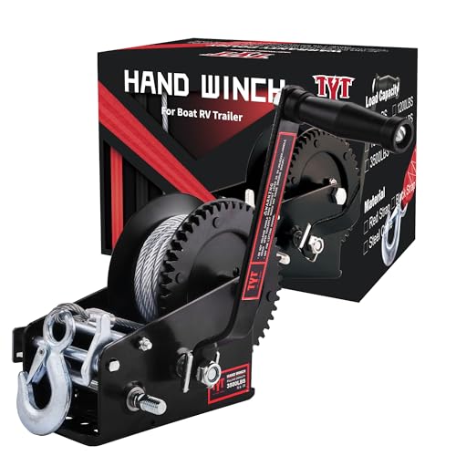 TYT 3500LB Boat Trailer Cable Winch with 32ft Steel Rope, Hardened Steel Ratio 4:1/8:1 Gear Manual Winch, Heavy Duty Portable Hand Crank Winch with Hook for Towing Pulley Boat Trailer RV Jet Ski Winch