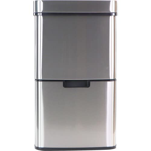 Hanover 62-Liter / 16.4-Gallon Dual Stainless Steel 62 Liter / 16.4 Gallon Hands Free Trash Can Garbage w/Recycling Bin, Fingerprint Resistant, Soft Close, Sensor Lid