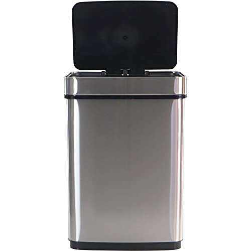 Hanover 50-Liter / 13.2-Gallon Stainless Steel 50 Liter / 13.2 Gallon Hands Free Trash Can Garbage Bin, Fingerprint Resistant, Soft Close, Sensor Lid