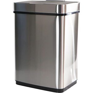 Hanover 50-Liter / 13.2-Gallon Stainless Steel 50 Liter / 13.2 Gallon Hands Free Trash Can Garbage Bin, Fingerprint Resistant, Soft Close, Sensor Lid