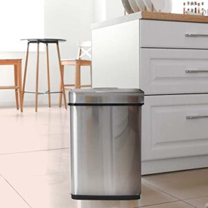 Hanover 50-Liter / 13.2-Gallon Stainless Steel 50 Liter / 13.2 Gallon Hands Free Trash Can Garbage Bin, Fingerprint Resistant, Soft Close, Sensor Lid