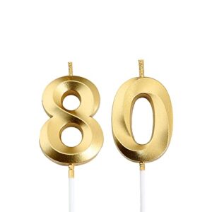 80th birthday candles,gold number 80 cake topper for birthday decorations party decoration