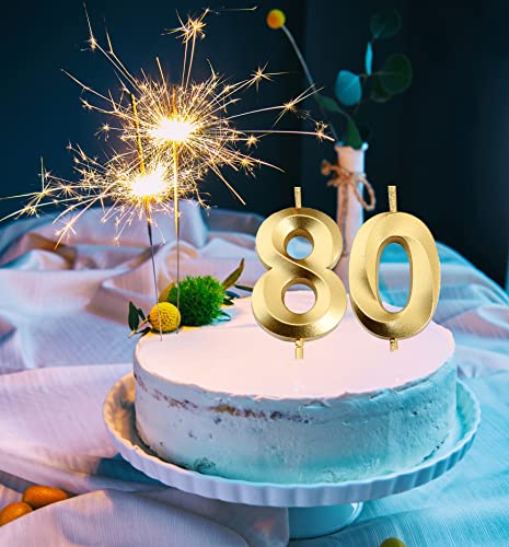 80th Birthday Candles,Gold Number 80 Cake Topper for Birthday Decorations Party Decoration