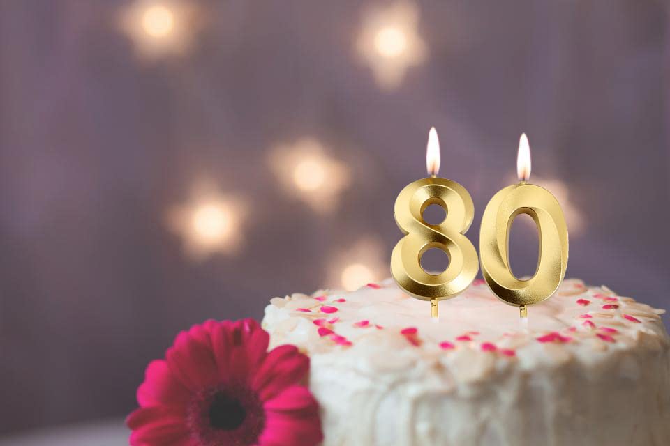 80th Birthday Candles,Gold Number 80 Cake Topper for Birthday Decorations Party Decoration