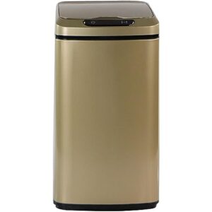 hanover home hands-free metal trash can with fingerprint-resistant finish, soft-close motion sensor lid, and removable bin for bathroom and bedroom - 3.2 gallons (12 liters) in gold