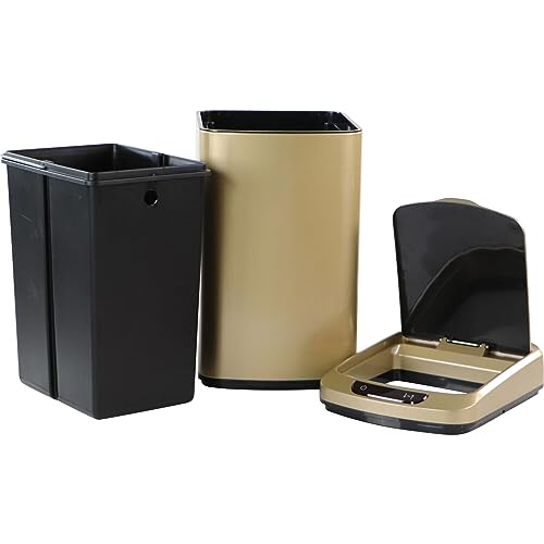 Hanover Home Hands-Free Metal Trash Can with Fingerprint-Resistant Finish, Soft-Close Motion Sensor Lid, and Removable Bin for Bathroom and Bedroom - 3.2 Gallons (12 Liters) in Gold