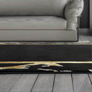 Antep Rugs Babil Gold 5x7 Marble Bordered Modern Geometric Indoor Area Rug (Black, 5'3" x 7')