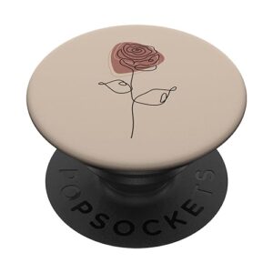 minimalist floral rose flower line art in taupe coffee brown popsockets standard popgrip