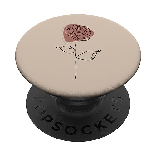 Minimalist Floral Rose Flower Line Art in Taupe Coffee Brown PopSockets Standard PopGrip