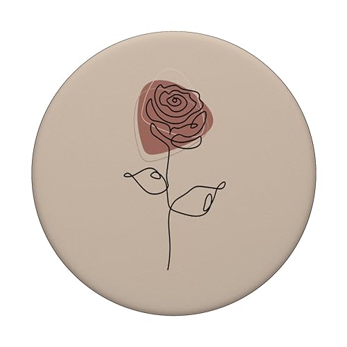 Minimalist Floral Rose Flower Line Art in Taupe Coffee Brown PopSockets Standard PopGrip