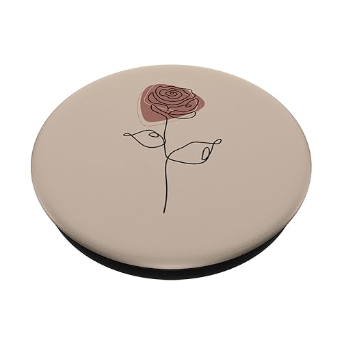 Minimalist Floral Rose Flower Line Art in Taupe Coffee Brown PopSockets Standard PopGrip