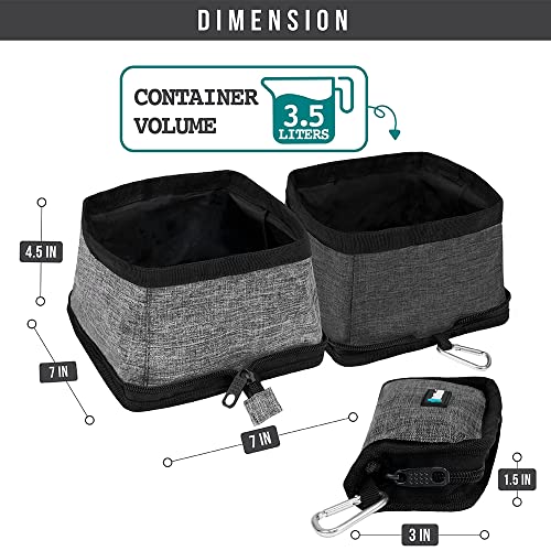 PetAmi Collapsible Dog Bowls 2 Pack, Food and Water Bowls Travel Set, Portable Pet Dish No Spill, Foldable Lightweight BPA Free Leakproof Bowls, Camping Hiking Walking Outdoor Gear Accessories, Gray