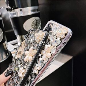 iPhone 13 Pro Max Glitter Case, Luxury Diamond Rhinestone 3D Perfume Bottle & Flower Soft TPU Cover for Women & Girls