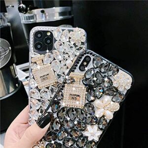 iPhone 13 Pro Max Glitter Case, Luxury Diamond Rhinestone 3D Perfume Bottle & Flower Soft TPU Cover for Women & Girls