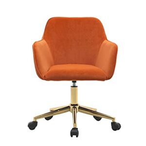 Goujxcy Swivel Office Chair Computer Task Chair with Wheels Microfiber Rolling Desk Chair with Wooden Arms and Height Adjustable Metal Base (Orange)