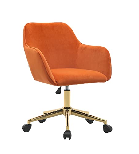 Goujxcy Swivel Office Chair Computer Task Chair with Wheels Microfiber Rolling Desk Chair with Wooden Arms and Height Adjustable Metal Base (Orange)