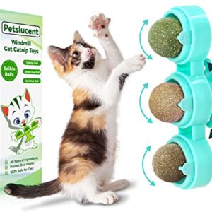 Petslucent Catnip Ball for Cats Wall, 3in1 Cat Toys Wall Ball Mint Balls Lick Roller, Cat Nip Silvervine Edible Kitty Safe Healthy Kitten Teeth Cleaning Dental Cat Toy Chew Toys Indoor