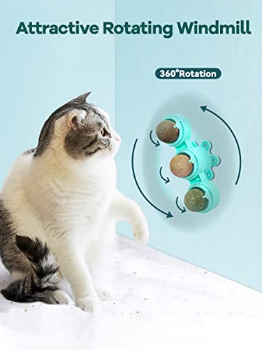 Petslucent Catnip Ball for Cats Wall, 3in1 Cat Toys Wall Ball Mint Balls Lick Roller, Cat Nip Silvervine Edible Kitty Safe Healthy Kitten Teeth Cleaning Dental Cat Toy Chew Toys Indoor