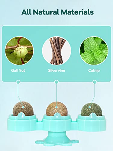 Petslucent Catnip Ball for Cats Wall, 3in1 Cat Toys Wall Ball Mint Balls Lick Roller, Cat Nip Silvervine Edible Kitty Safe Healthy Kitten Teeth Cleaning Dental Cat Toy Chew Toys Indoor