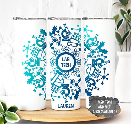 AVITO 20 oz Personalized Lab Tech Personalized Tumbler, Gift, Personalized Lab Tech Tumbler, Laboratory Technician Gift, Microscope, Med Tech, Stainless Steel, Vacuum Insulated