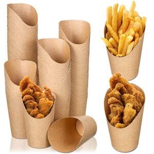 french fries holder 12oz french fry cups disposable paper charcuterie cups popcorn kraft paper cones holder brown kraft paper food fries cup french fry paper holder for wedding party food(100 pcs)