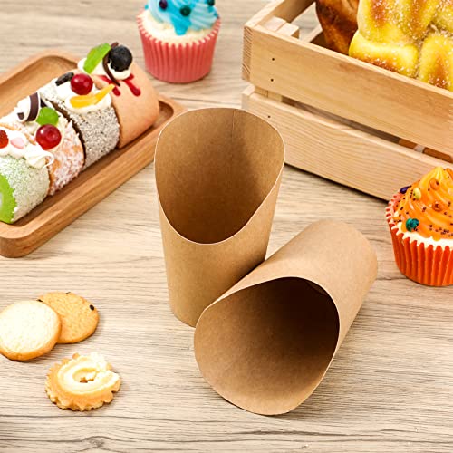 French Fries Holder 12oz French Fry Cups Disposable Paper Charcuterie Cups Popcorn Kraft Paper Cones Holder Brown Kraft Paper Food Fries Cup French Fry Paper Holder for Wedding Party Food(100 Pcs)