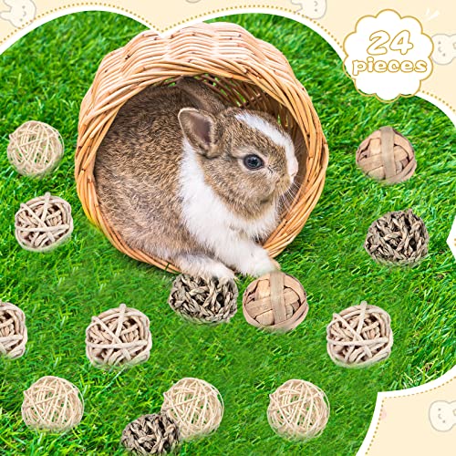 Sosation 24 Packs Guinea Pigs Toys Small Animals Play Balls Chew Gnawing Treats Bunny Toys Hay Grass Balls for Small Animals Entertainment PET Cage Accessories