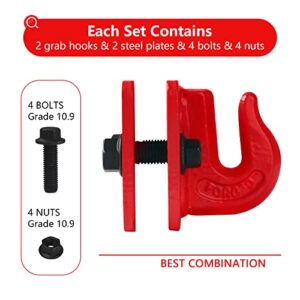 2Pack 3/8" Tractor Bucket Grab Hook, 17,000lbs Break Strength Grab Hooks with Grade 70 Forged Steel Tow Hook Bolt On Grab Hook for Tractor Bucket, RV, UTV, Truck and More (Red)