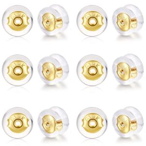 kerryjewl 18k gold locking secure earring backs for studs, silicone earring backs replacements for studs/droopy ears, no-irritate hypoallergenice earring backs for adults&kids (gold)