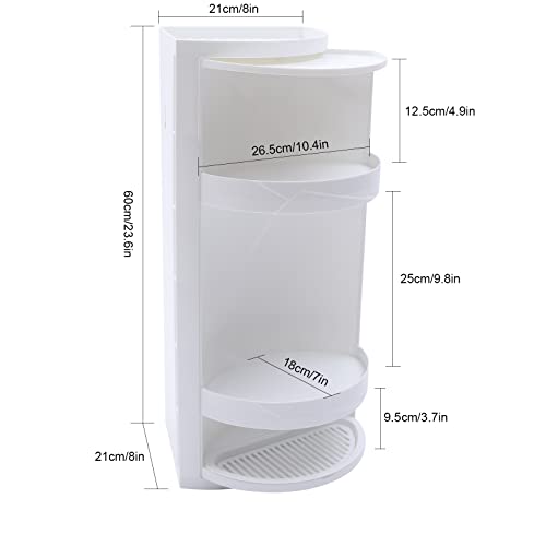 BJTDLLX Bathroom Corner Shelf, Waterproof Corner Locker Cosmetic Storage Rack Cabinet Storage Shelf, 3-Tire Rotating Triangle Scalloped Shelf Corner Shelves for Bathroom Storage Small Spac(White)