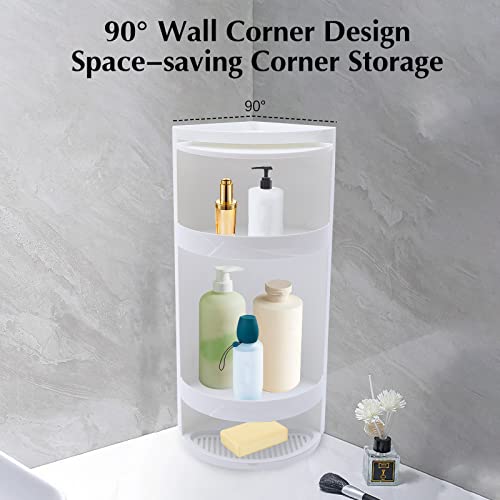 BJTDLLX Bathroom Corner Shelf, Waterproof Corner Locker Cosmetic Storage Rack Cabinet Storage Shelf, 3-Tire Rotating Triangle Scalloped Shelf Corner Shelves for Bathroom Storage Small Spac(White)