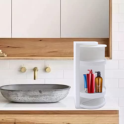 BJTDLLX Bathroom Corner Shelf, Waterproof Corner Locker Cosmetic Storage Rack Cabinet Storage Shelf, 3-Tire Rotating Triangle Scalloped Shelf Corner Shelves for Bathroom Storage Small Spac(White)