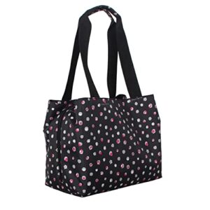 Nicole Miller Insulated Lunch Bag Tote –Open Cooler Ice Bag Lunch Box for Food with Drink Bottle Holder for Women, Men, Picnic, Boating, Beach, Fishing & Work(Multi Dots Black)