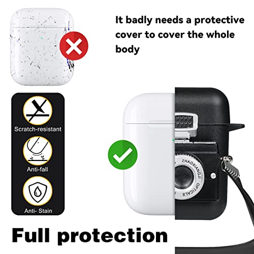 Gkv Silicone Case for Airpods 1/2 Fashion Design Unique 3D Cool Cartoon Air Pods 1st/2nd Cover Cute Designer Fun Hypebeast Shell Cases for Girls Boys Kids Child Teen for Airpods 1/2 (Black Camera)