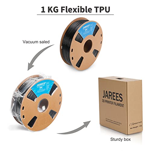 JAREES TPU 3D Filament 1.75mm,Black TPU 3D Printer Filament Dimensional Accuracy +/- 0.02 mm,1kg (2.2lbs) Spool,Fit Most FDM Printers